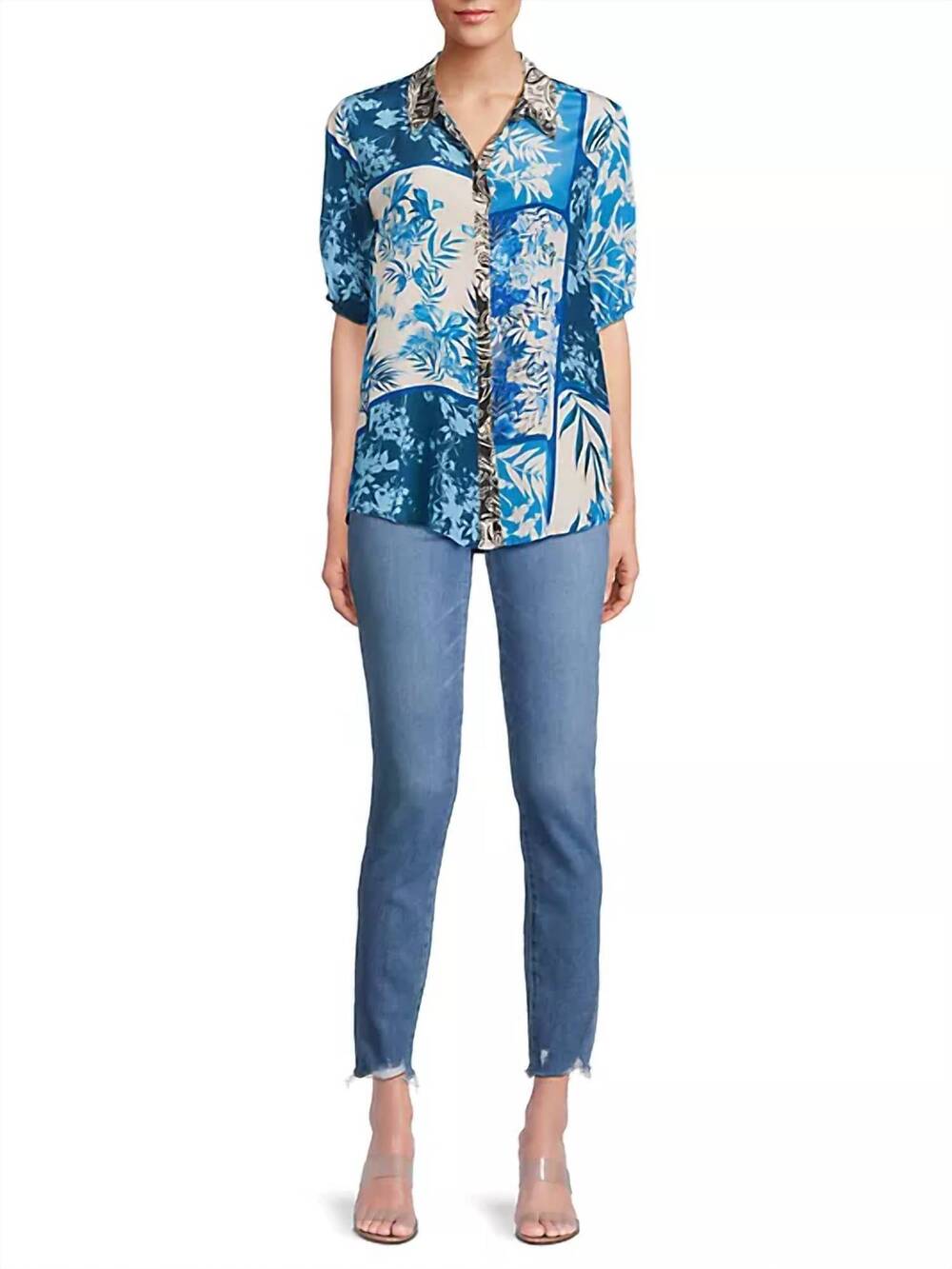 NEW JOHNNY WAS steph button up shirt in blue stitch